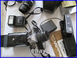02 Vintage Minolta Cameras, Lenses, Flashes, withboxes (Please see description)