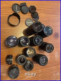 11 Vintage 35mm Film SLR Camera Lens Lot Minolta, Canon, Olympus, Pentax