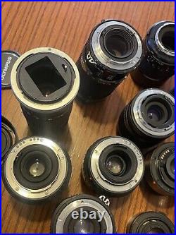 11 Vintage 35mm Film SLR Camera Lens Lot Minolta, Canon, Olympus, Pentax
