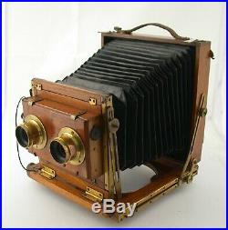 13x18 wooden stereo camera 1900 antique Holz Kamera brass lenses shutter /20K