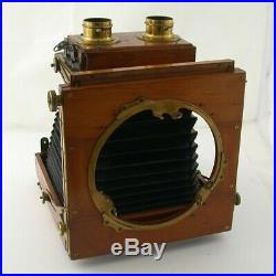 13x18 wooden stereo camera 1900 antique Holz Kamera brass lenses shutter /20K