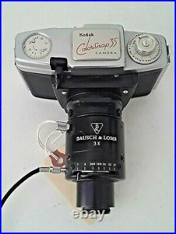 1959 Kodak Colorsnap 35 Vintage Camera w Bausch & Lomb Shuttered Microscope Lens
