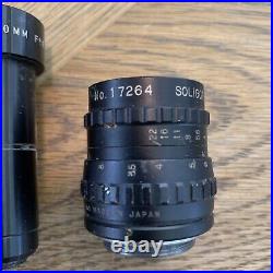 3 -Vintage Lenses Camera Incl Soligor Television 25mm 11.9, Fairchild 10mm F1.1