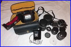 35mm Minolta SRT100, Rokunar & Albinar Lenses, Samigon Case Vintage Camera Lot