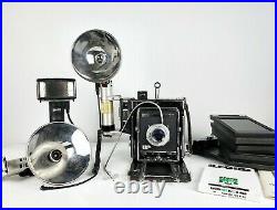 4x5 Graflex Speed Graphic Vintage Camera + flash, film, holders, lens with extras