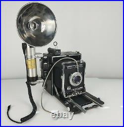 4x5 Graflex Speed Graphic Vintage Camera + flash, film, holders, lens with extras