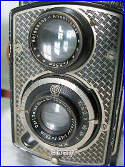 Antique Art-Deco Nickel-plated Rolleicord TLR Triotar 75mm f4.5 lens with Case
