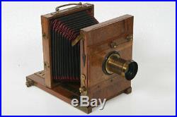 Antique Tailboard camera Plate View Camera with lens Wood, Brass, antique, bellows
