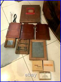 Antique Wray London Wooden Bellows Folding Camera & Extra Plates Boxed + Lens