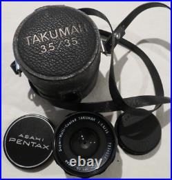 Asahi Smc Takumar 3.5 35mm Film Camera Lens Vintage 2 X Caps Leather Case Japan