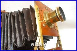 Beautiful Mahogany & Brass Half Plate Field Camera Laverne Clement & Gilmer lens