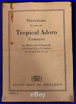 Beautiful Zeiss Icon Tropical Adoro 230/7 9x12 Camera with13.5cm f4 Lens Sweet