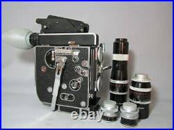 Bolex Rex-5 16mm Movie Camera, 4 Kern Switar Lenses! 16mm, 25mm, 75mm! Film Ready