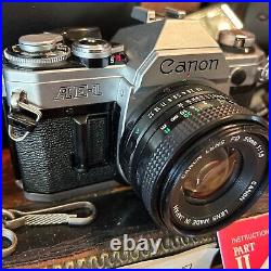 CANON AE-1 Vintage 1980 35mm SLR Film Camera w 50mm f1.8 Lens + Xtras Working