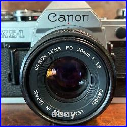 CANON AE-1 Vintage 1980 35mm SLR Film Camera w 50mm f1.8 Lens + Xtras Working