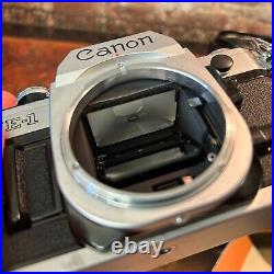 CANON AE-1 Vintage 1980 35mm SLR Film Camera w 50mm f1.8 Lens + Xtras Working