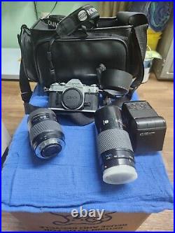 CANON AT-1 SLR 35mm Film Camera with Zoom Lens Vintage With Bags And Extras