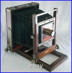 CONLEY Antique 6x8 Folding Bellows Wooden Film Camera ROSS LONDON Brass Lens
