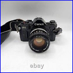 Canon A-1 Vintage Film Camera Leather Strap FD 50mm lens Works Good Condition