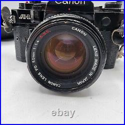 Canon A-1 Vintage Film Camera Leather Strap FD 50mm lens Works Good Condition