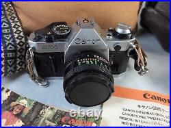 Canon AE-1 35mm Camera Bundle Kit Combo, Flash, 50mm 11.8 Lens, Vintage Strap