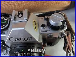 Canon AE-1 35mm Camera Bundle Kit Combo, Flash, 50mm 11.8 Lens, Vintage Strap