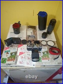 Canon AE-1 35mm Camera Lot. Lenses, Flash, Manuals. Vintage Photography