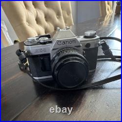 Canon AE-1 35mm SLR Film Camera Black Silver with Canon Lens Vintage Photography