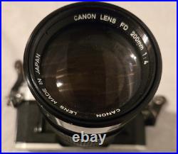 Canon AE-1 35mm SLR Film Camera WithVintage Canon FD Lens 200mm 14 Made In Japan