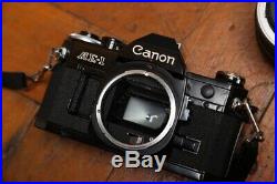 Canon AE-1 BLACK Film SLR 35mm Camera + Canon 50mm f/1.4 FD Lens RARE Vintage