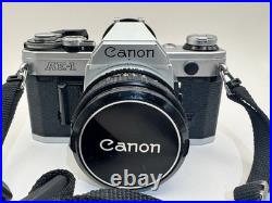 Canon AE-1 Black Silver SLR Camera FD 50mm 11.8 S. C. Lens Vintage Film Tested Canon AE-1 Black Silver SLR Camera FD 50mm 11.8 S. C. Lens Vintage Film Tested