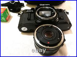 Canon AE-1 Camera Black 35MM Vintage SLR Film Camera & Lens 28MM F 2.8 & Case