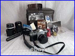 Canon AE-1 Camera With Accessories And Case Vintage 3 Lenses