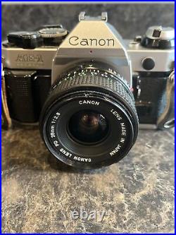 Canon AE-1 Program 35mm SLR Film Camera Vintage FD 28mm 12.8 Lens (No Battery)