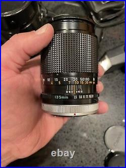Canon AE-1 SLR Film Camera Black HUGE LOT Lenses/Acc VTG ORIGINAL PAPERS-BAG