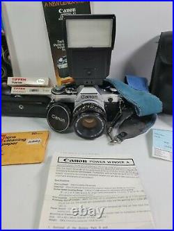 Canon AE-1 Vintage 35mm SLR Film Camera 50mm f/1.8 FD Lens Speedlite Flash Works