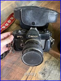 Canon FTb Black Vintage Film SLR Camera with Lens, Canon Case & Strap
