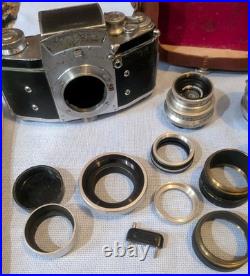 Exakta VX Ihagee Dresden 35mm Camera Withmultiple lenses Untested
