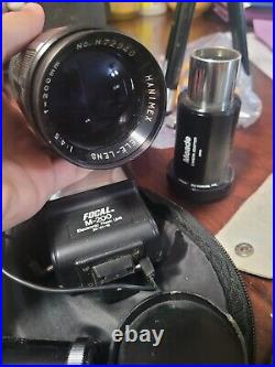 Five Vintage Lenses And Camera With Accessories (Minolta Srt-101 MC ROKKOR PF)