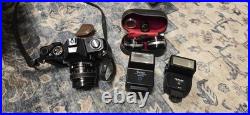 GAF L-CS Vintage SLR Camera Black with Lens, Vivitar Flashes, Accessories