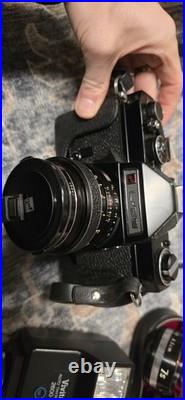 GAF L-CS Vintage SLR Camera Black with Lens, Vivitar Flashes, Accessories