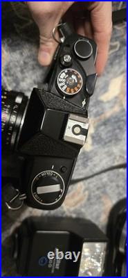 GAF L-CS Vintage SLR Camera Black with Lens, Vivitar Flashes, Accessories