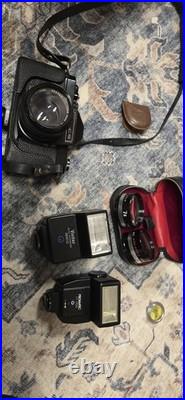 GAF L-CS Vintage SLR Camera Black with Lens, Vivitar Flashes, Accessories