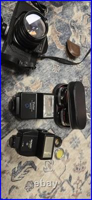 GAF L-CS Vintage SLR Camera Black with Lens, Vivitar Flashes, Accessories