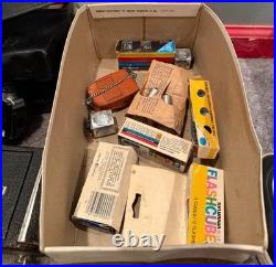 Huge Lot Vintage Camera Equipment Kodak Polaroid Cannon Flashes Cameras Lenses