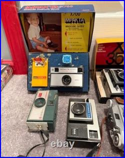 Huge Lot Vintage Camera Equipment Kodak Polaroid Cannon Flashes Cameras Lenses