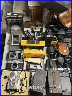 Large Lot Of Vintage Camera And Accessories Lens Bags Cases Kodak Polaroid