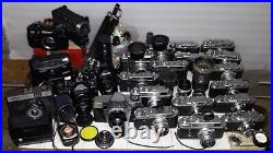 Large lot of 24 vintage, antique film cameras, lenses and accessories