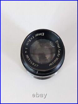 Leica vintage camera lens. Ernst Leitz Wetzlar Black, Elmar f = 9cm 14