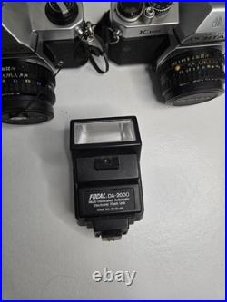 Lot Of 2 Asahi Pentax K1000 50mm Vintage Camera With Multiple Lens And Flash